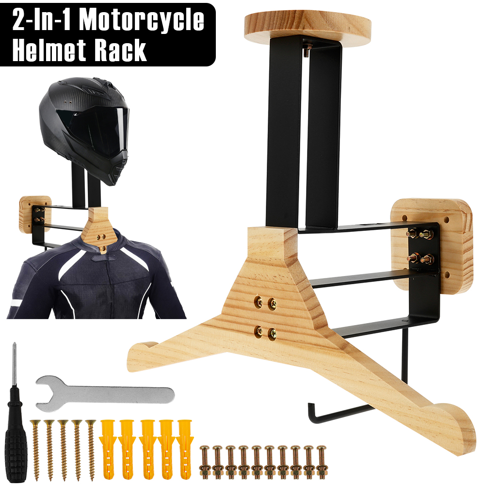 Motorcycle Gear Wall Mount - Motorcycle Helmet Rack Wooden Vest Helmet