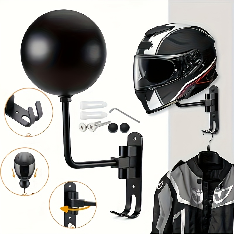 Motorcycle Gear Wall Mount - Motorcycle Helmet Holder Swivel 180° Wall