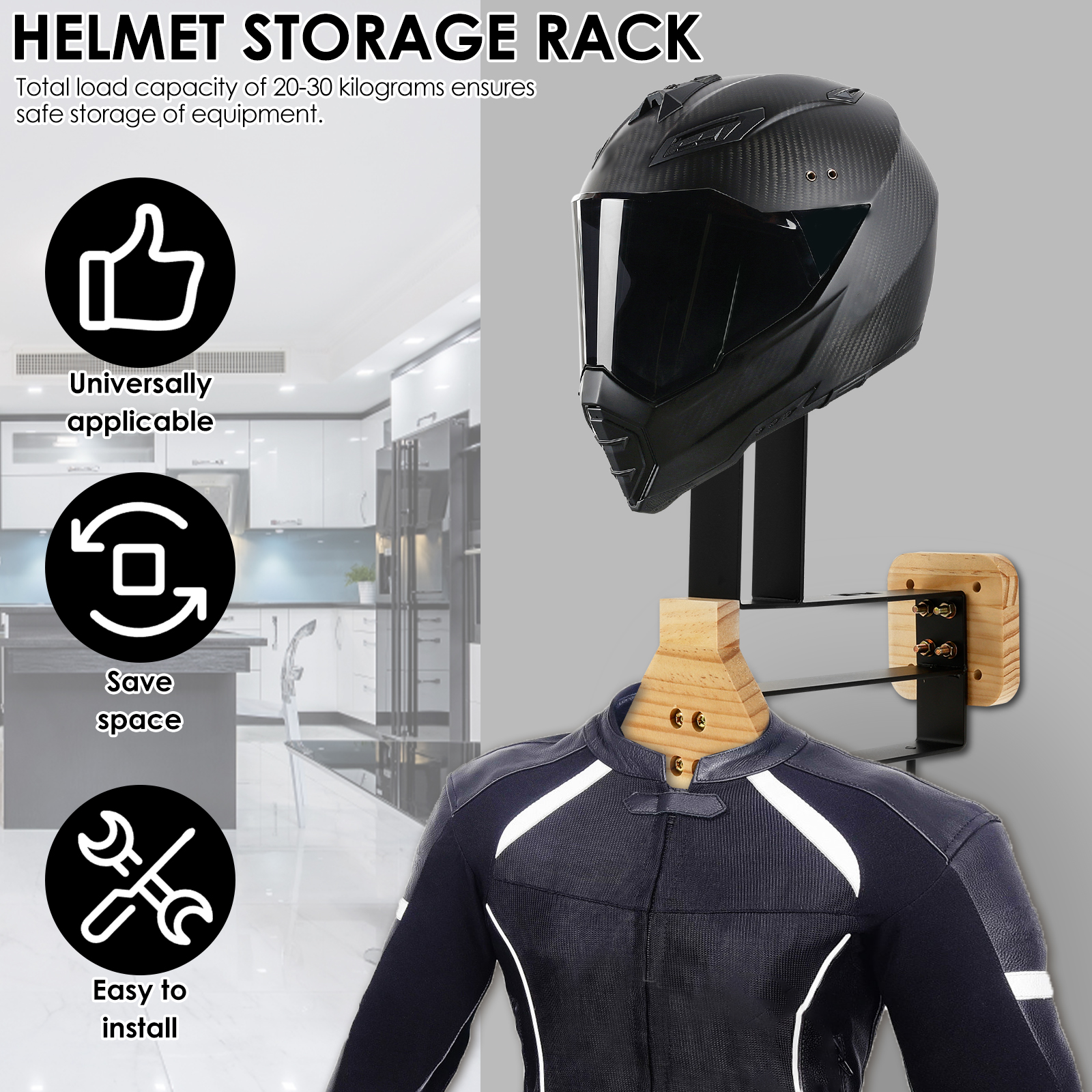 Motorcycle Helmet Rack Wooden  - Motorcycle Gear Wall Mount avis et prix