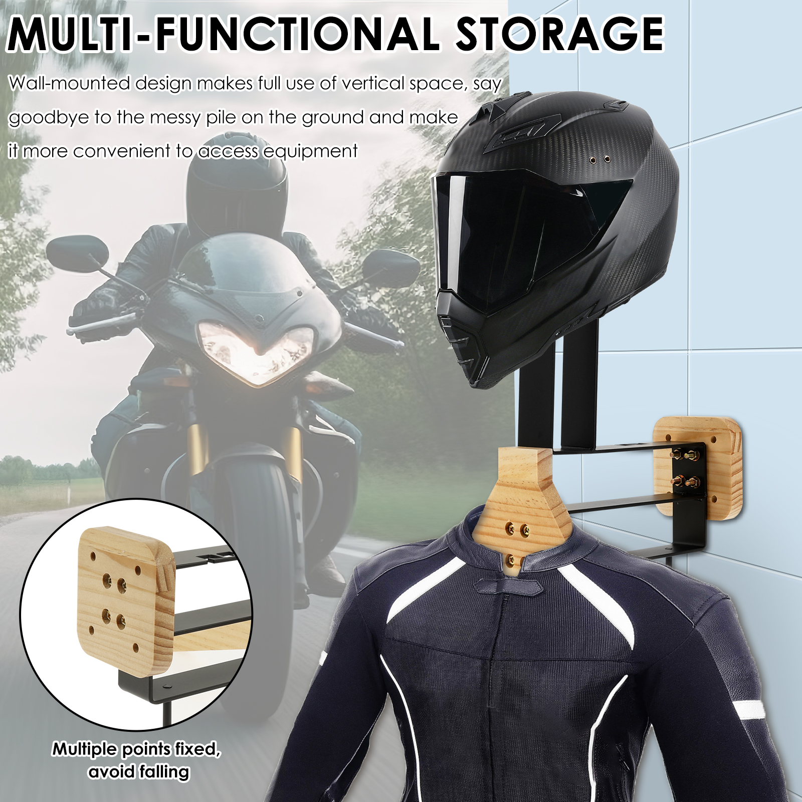 Motorcycle Helmet Rack Wooden  - Motorcycle Gear Wall Mount avis et prix